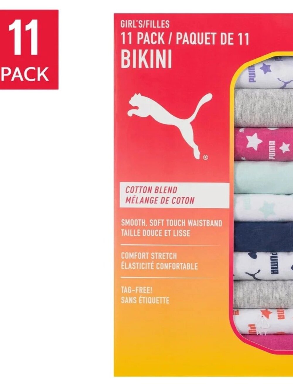 Puma Girls Kids Cotton 11 SOFT Bikini Underwear Panties 11 Pk Ages 4 to 18 NEW!